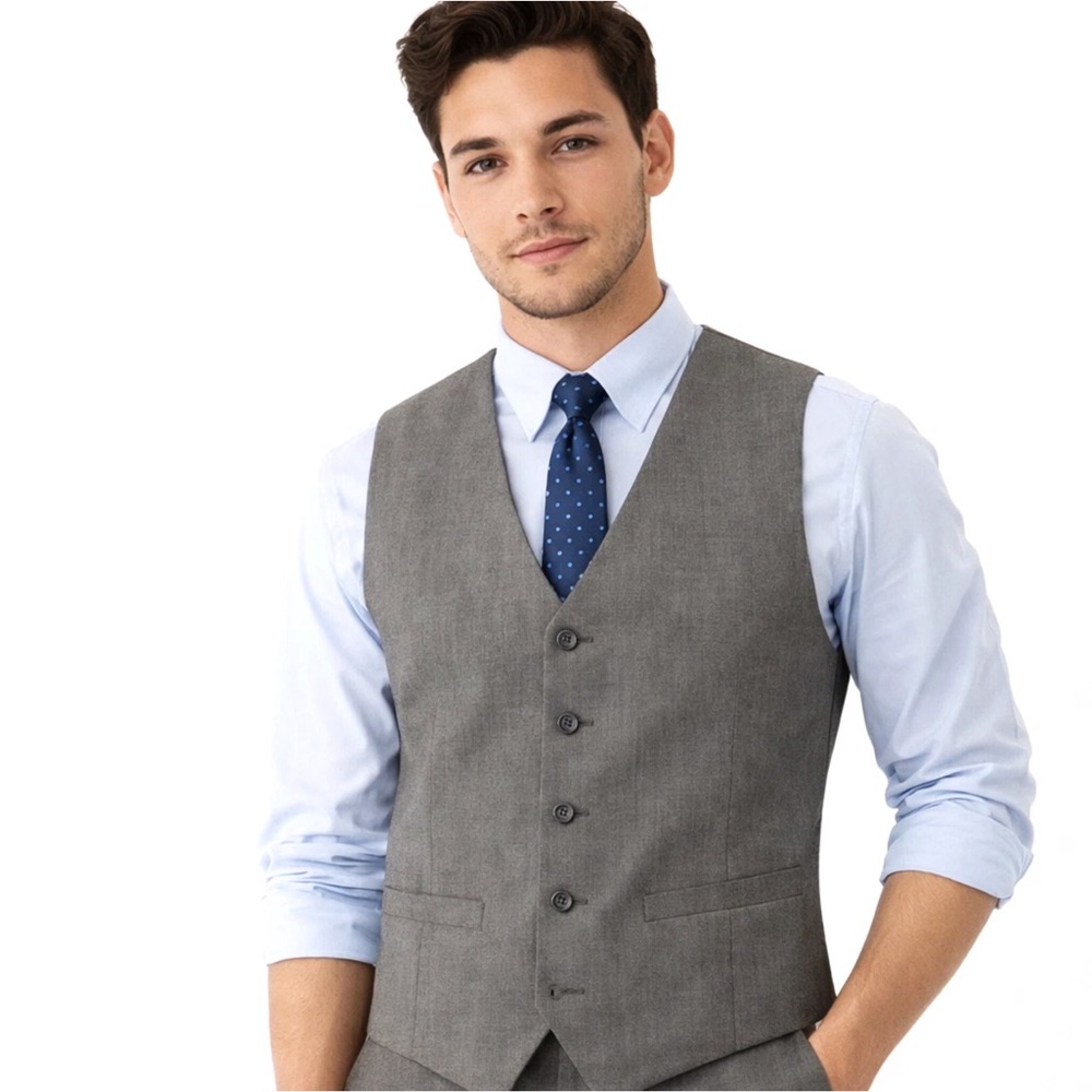 Men's Vest Slim Fit Suit Vest 36S/30W Lt Grey Elastic Cinched Back formal preppy